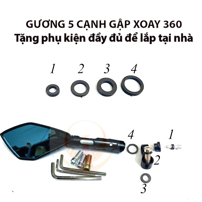 1 CHIẾC BÊN TRÁI- gương 5 cạnh gập xoay tự động 360 tặng kèm bộ lục giác gắn cho các dòng xe