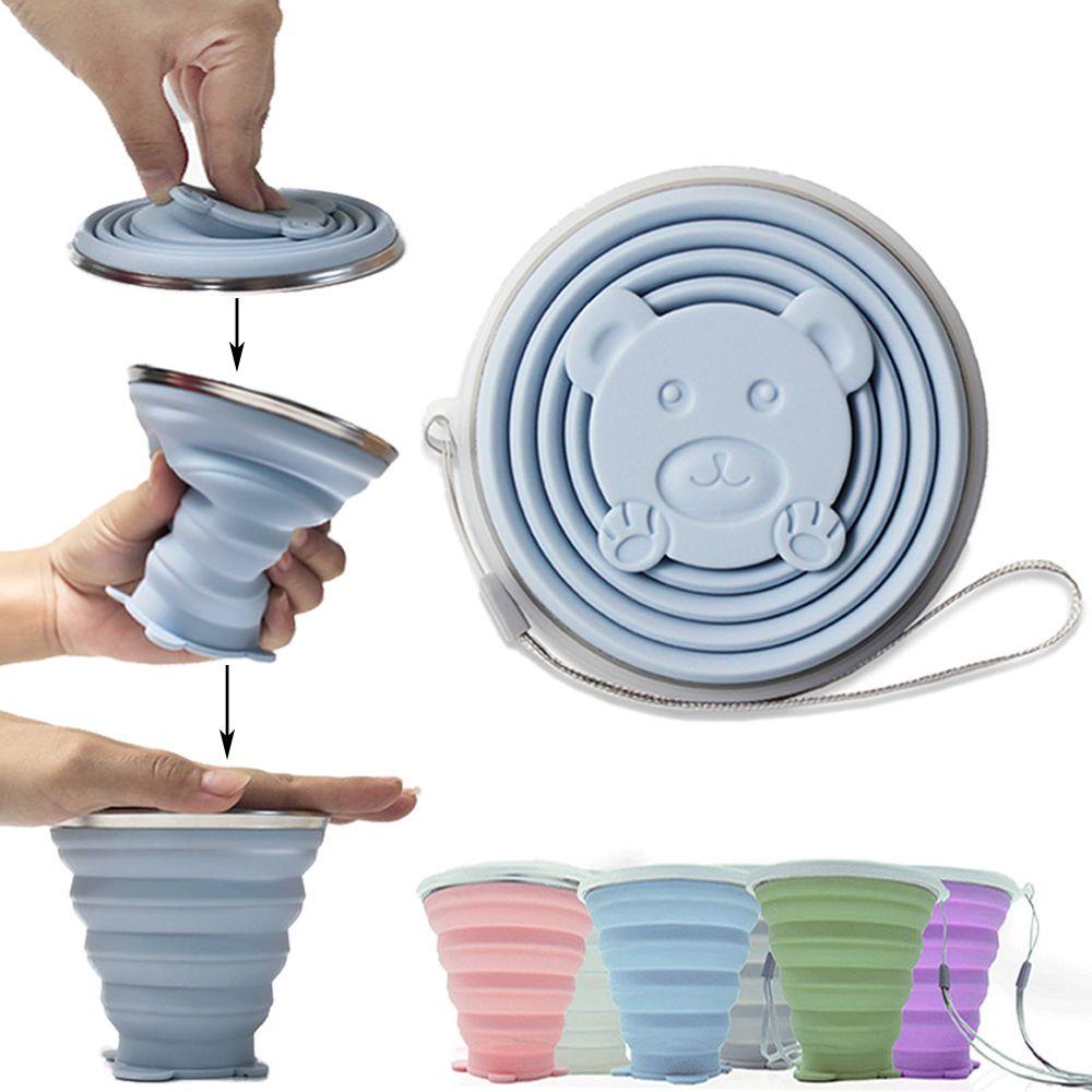 LEISURE Cốc Uống Nước Silicone Bằng Thép Không Gỉ Có Thể Gấp Gọn Kèm Dây Đeo Tiện Dụng