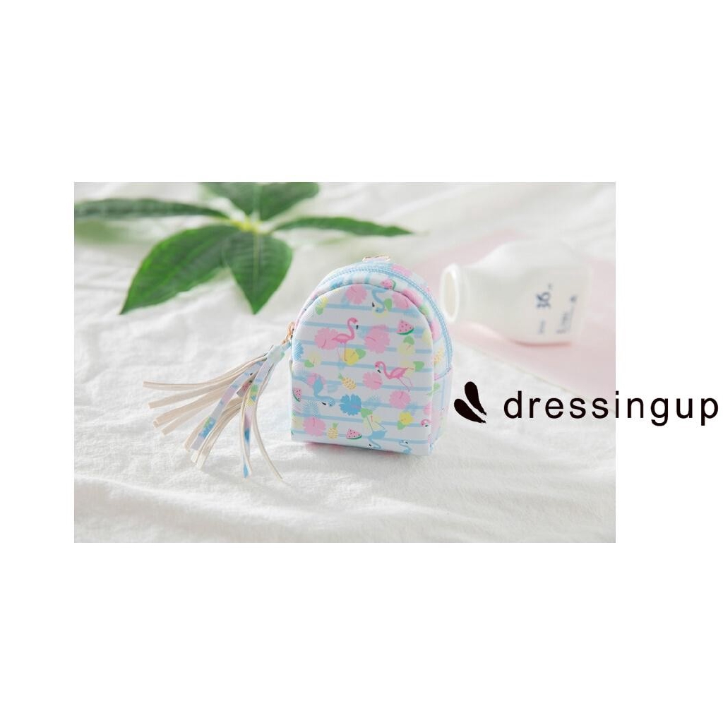 Túi ví đựng tiền xu mini in hình chim hồng hạc có móc khóa cho nữ