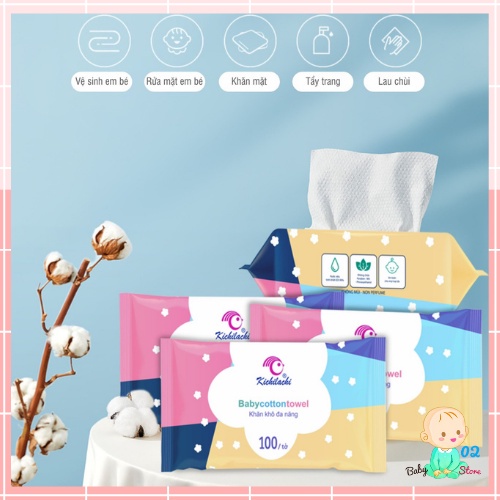 Khăn khô đa năng cao cấp Kichi (gói 100 tờ)