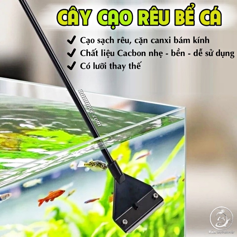 Cây Cạo Rêu Bể Cá | Chất Liệu Cacbon Nhẹ - Bền - Đẹp | Cạo Rêu Vệ Sinh Bể Cá Có Kèm Lưỡi Thay Thế | Nấm Aquatools