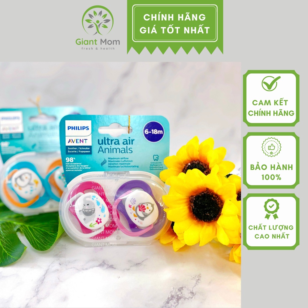 Ti Giả/ti Ngậm Chỉnh Nha Avent Ultra Air Animals Cho Bé 0-6m/6-18m