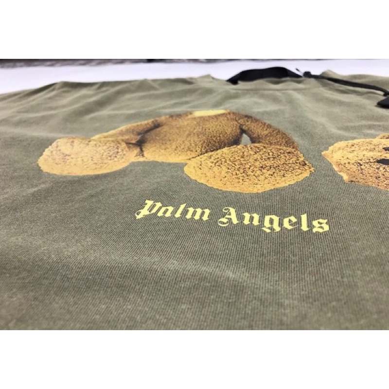 Áo thun, áo phông tay lỡ hình gấu Pa lm Angles bé trai bé gái nam nữ unisex 100% cotton cao cấp đen/trắng/rêu - Samyy_vn