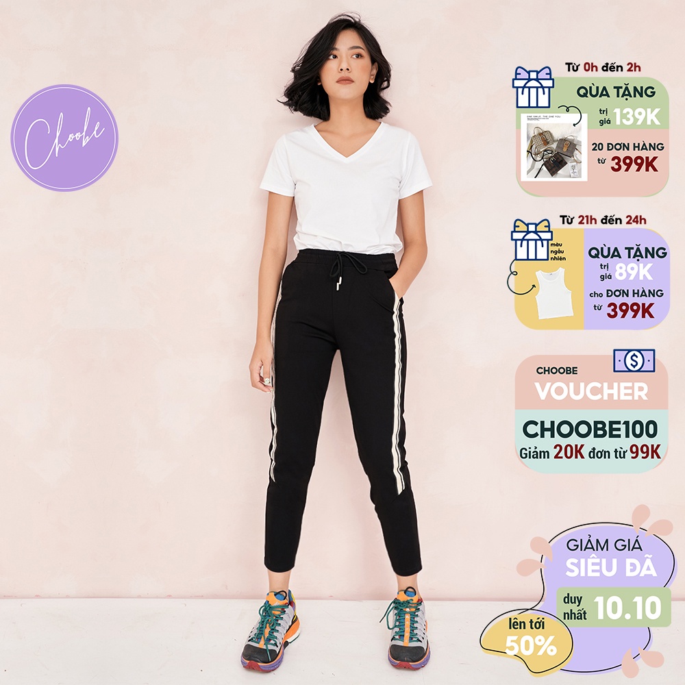 Quần jogger nữ Choobe dáng dài thun cạp chun cá tính thể thao tập gym sọc to Q17 - HÀNG MỚI VỀ