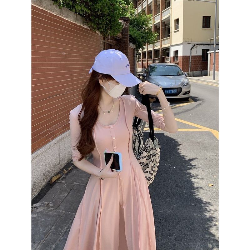 Đầm Dáng Chữ A Màu Hồng Thiết Kế Mỏng Xinh Xắn Thời Trang Dành Cho Nữ