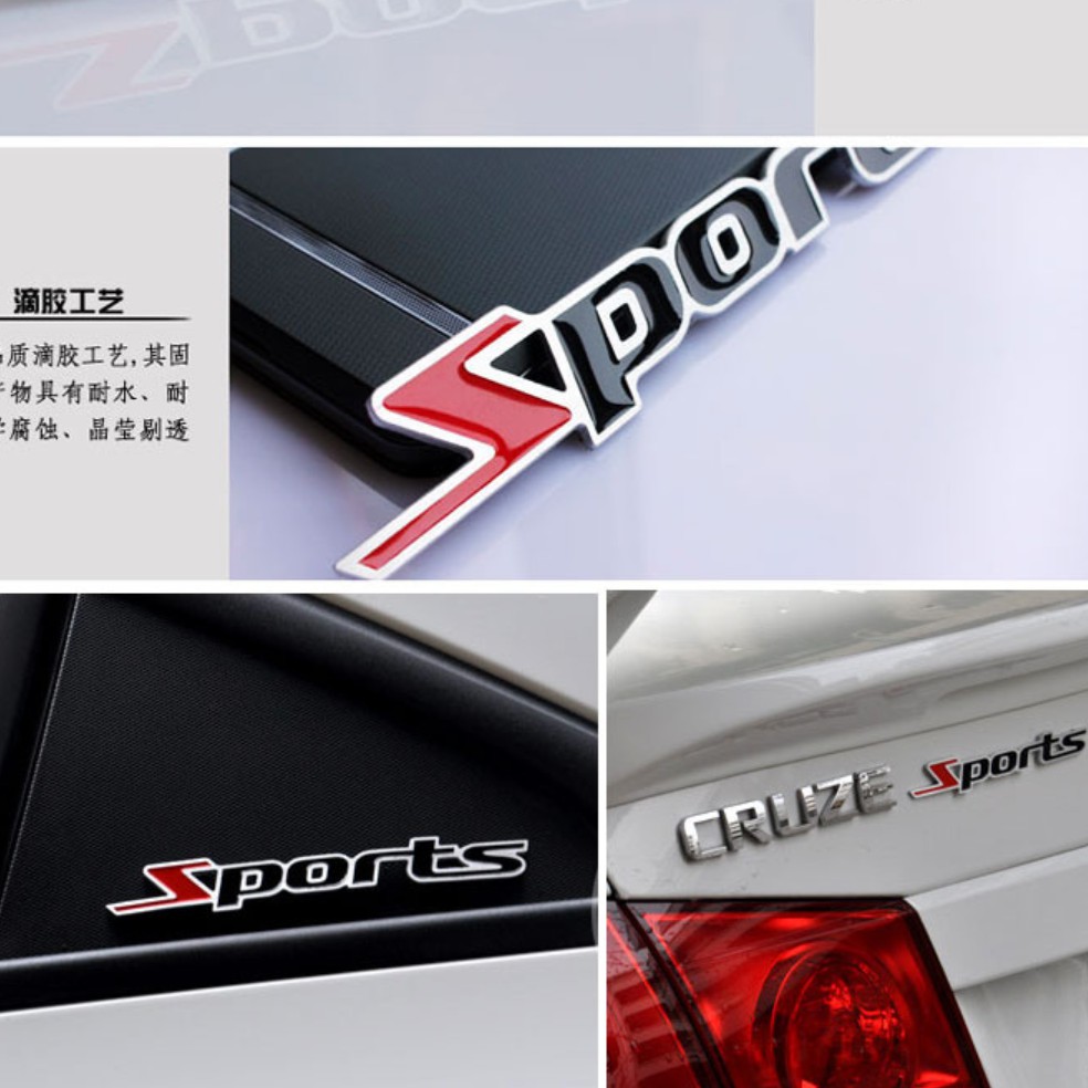 Tem Dán Xe Ô Tô Decal Sticker Dán Xe 3D Kim Loại Chữ "Sports" - Trang Trí Xe Hơi [Hàng Loại Tốt]