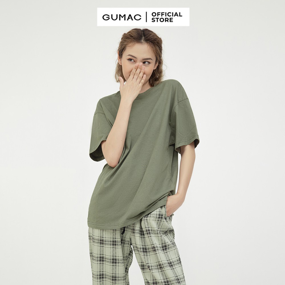 Áo thun unisex in chữ GUMAC phom rộng nhiều màu ATB564