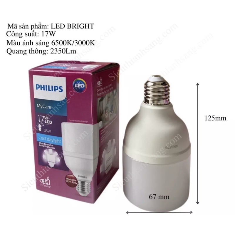 Bóng đèn led PHILIPS êm dịu cho mắt LedBright công suất  E27 T50 - sáng trắng/sáng vàng