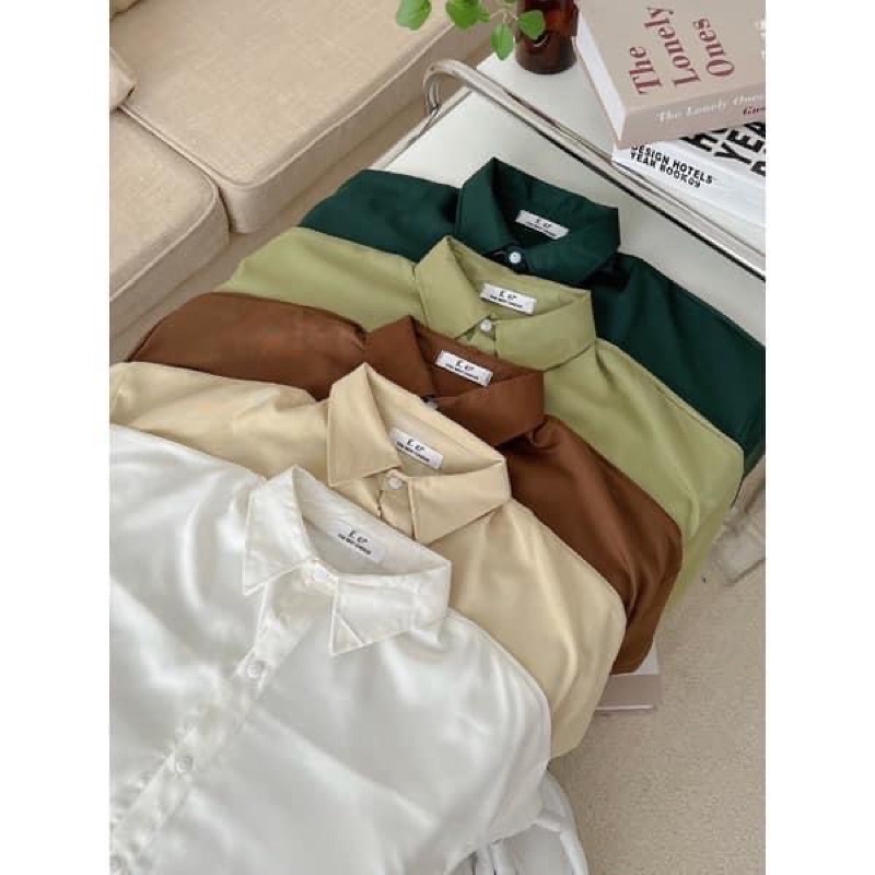 Áo sơ mi ngắn tay cổ đức rút dây eo cách điệu LU.EU
