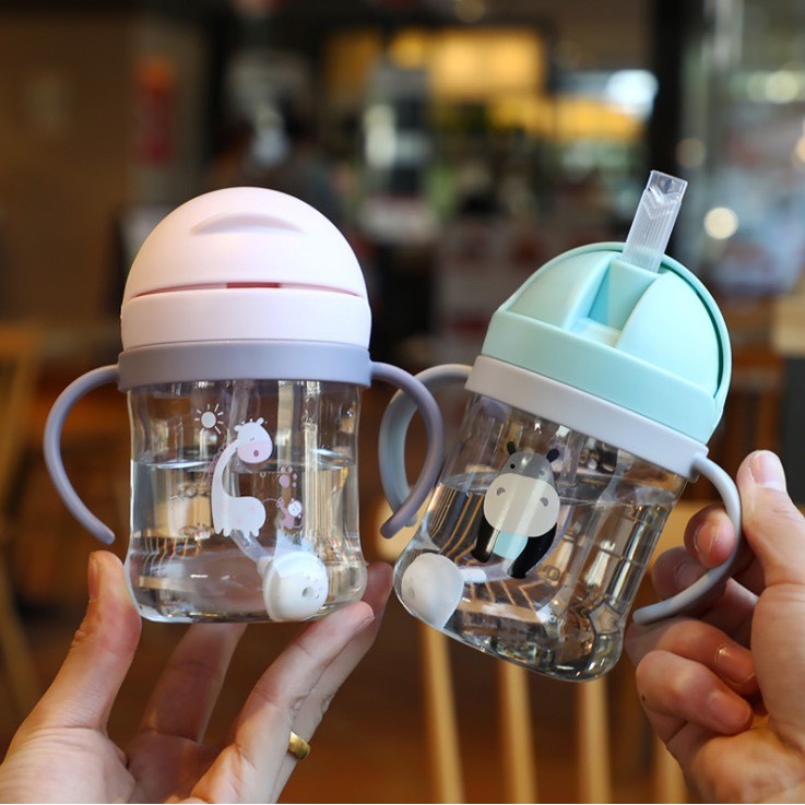 Bình nước tập uống sữa uống nước cho bé có van chống sặc cao cấp 250ml chịu nhiệt tốt có tay cầm