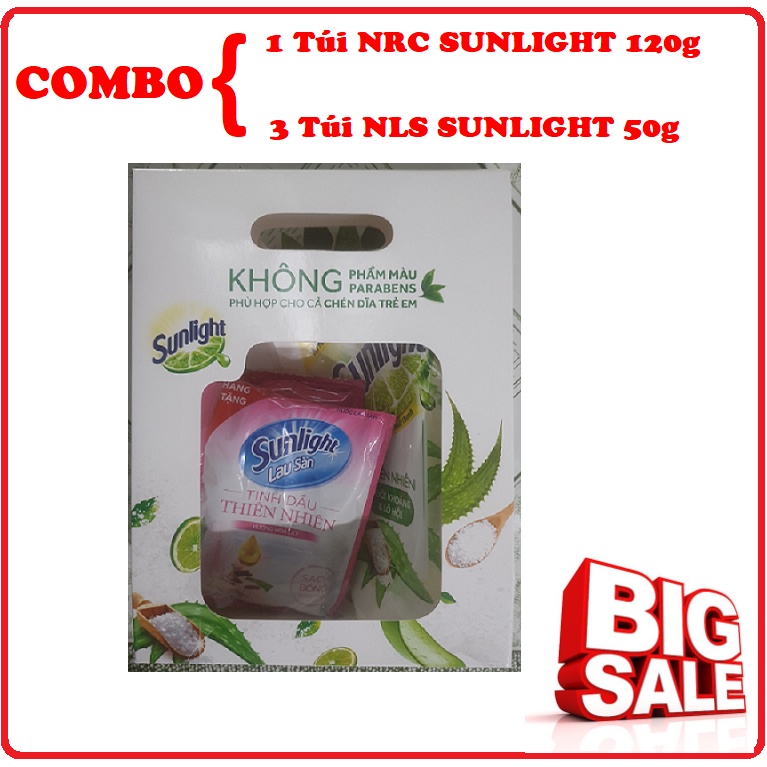 Combo 1 Túi Nước Rủa Chén SUNLIGHT 120g & 3 Túi Nước Lau Sàn SUNLIGHT 50g ( Hàng Khuyến Mãi ) Tùy Chọn Ngẫu Nhiên