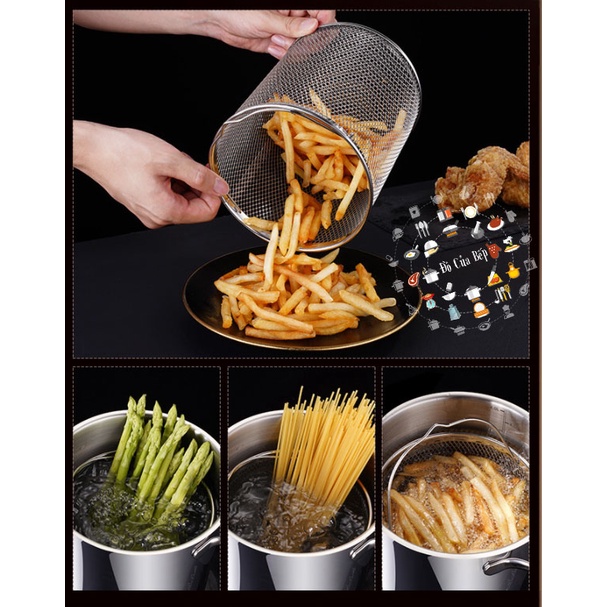 Nồi cao có nắp kèm rổ chiên inox 304 bóng SSGP kích thước 24.5x28cm, 1282g, 4178ml