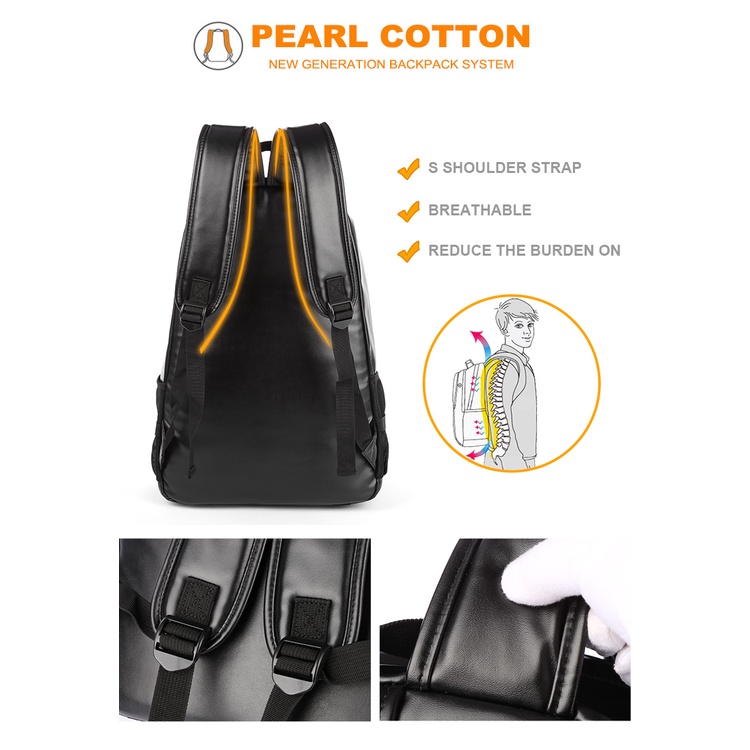 Ba lô da nam ba lô đựng máy tính xách tay 15 inch màu đen chống nước phù hợp mọi kiểu thời trang đơn giản