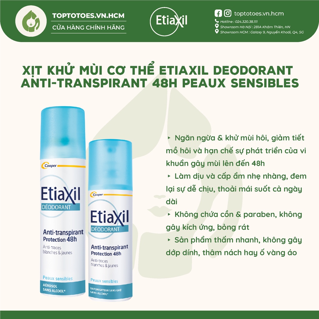 Xịt khử mùi cơ thể Etiaxil Deodorant Anti-Transpirant 48H 100ml/150ml [Nhập Khẩu Chính Hãng 100%]