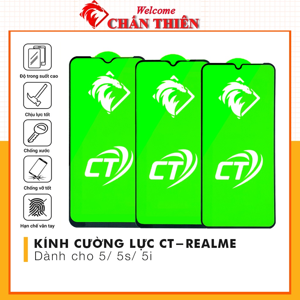 Kính cường lực Realme 5 5i 5s full màn trong suốt chống xước độ bền cao có tặng kèm khăn lau màn hình