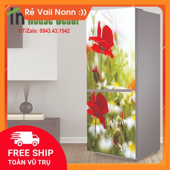 Tranh Dán Tủ Lạnh Chống Thấm Nước - Phù Hợp Mọi Loại Tủ - Vườn Hoa Đỏ
