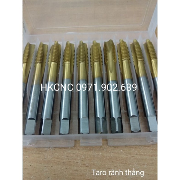 1 MŨI TA RÔ THẲNG PHỦ TIN MÀU VÀNG M2 M3 M4 M5 M6 M8 M10 M12, TA RÔ THÉP INOX
