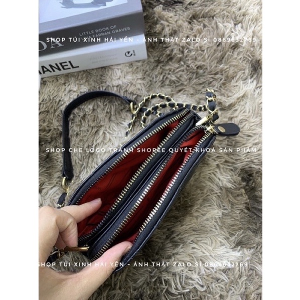 ⚡︎Freeship⚡︎Túi Đeo Chéo Hobo Trần Trám Dây Kép Nữ Xích Đen Da Nhám Sịn Sò, mã D66 - LOLOS BAG