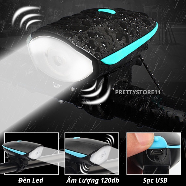 Đèn Pin Xe Đạp, Đèn Gắn Xe Đạp - Xe Máy 3 Chế Độ Sáng Kiêm Còi To Chống Nước Thể Thao Cao Cấp