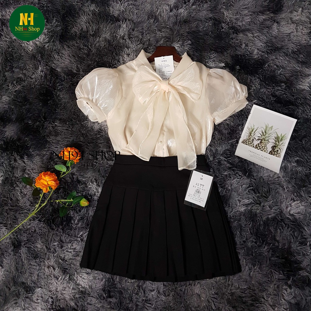 [Mã FAMAYWA giảm 10K đơn 50K] Áo sơ mi tơ óng thắt nơ sang chảnh dài tay/ ngắn tay | BigBuy360 - bigbuy360.vn