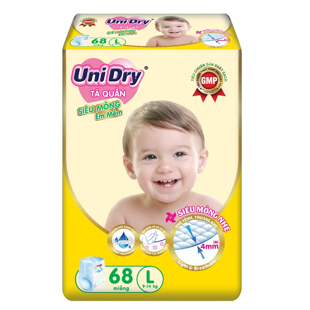 Tã Quần Em Bé UniDry Siêu Mỏng size L68 (68 miếng/gói)