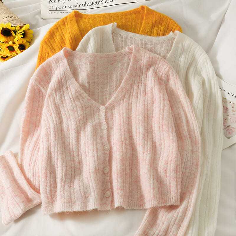 Áo Khoác Cardigan Dệt Kim Tay Dài Cổ Chữ V Kẻ Sọc Thời Trang