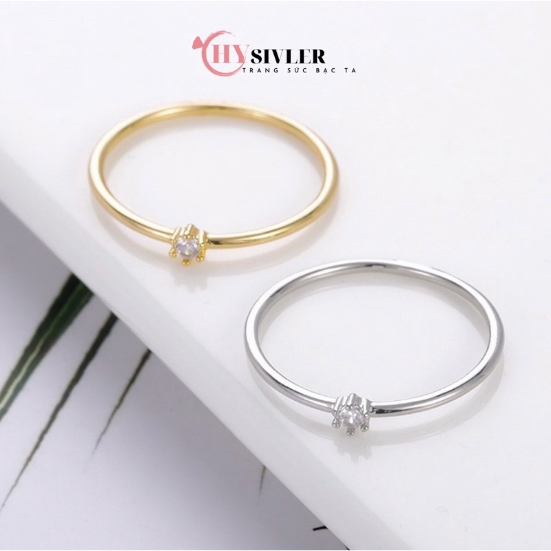 Nhẫn nữ bạc ta đính đá nhỏ 3 ly nhẹ nhàng nhẫn nữ đơn giản bạc thật