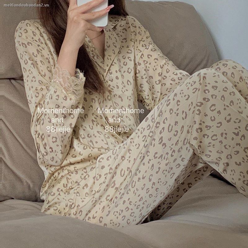 Bộ Đồ Ngủ Pijama Dài Tay Họa Tiết Da Báo Quyến Rũ Cho Nữ