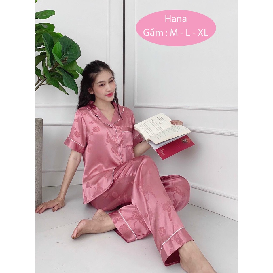 Đồ bộ pijama nữ lụa gấm cao cấp quần dài tay ngắn bigsize 45kg - 80kg (BD014) | BigBuy360 - bigbuy360.vn