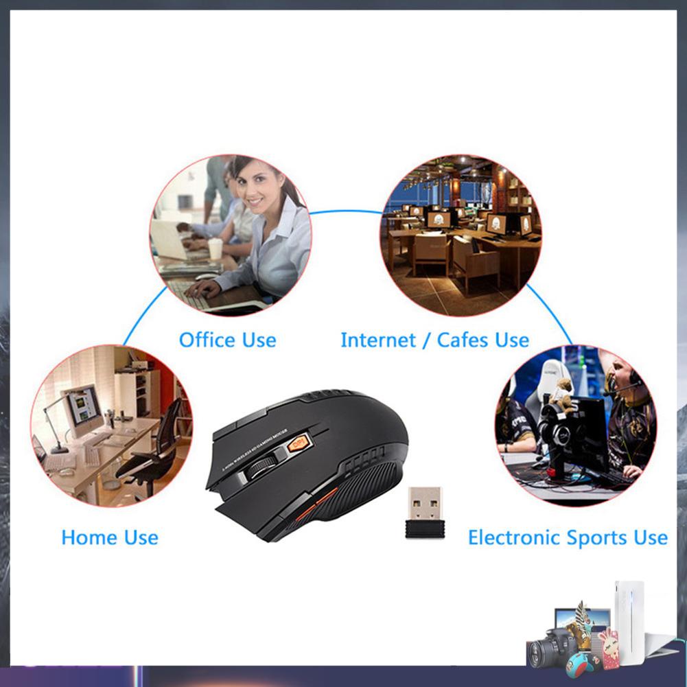 Chuột gaming không dây quang học 2.4GHz 2400DPI 6 nút bấm cho máy tính/ laptop