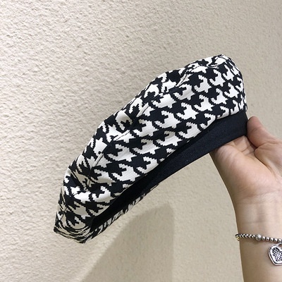 Autumn and winter fashion plaid cotton beret hat for women
