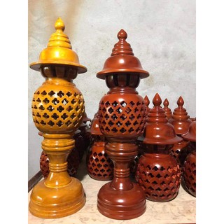 BỘ ĐÈN THỜ GỖ HƯƠNG ĐỎ PHONG THỦY ( LOẠI CAO 48CM)