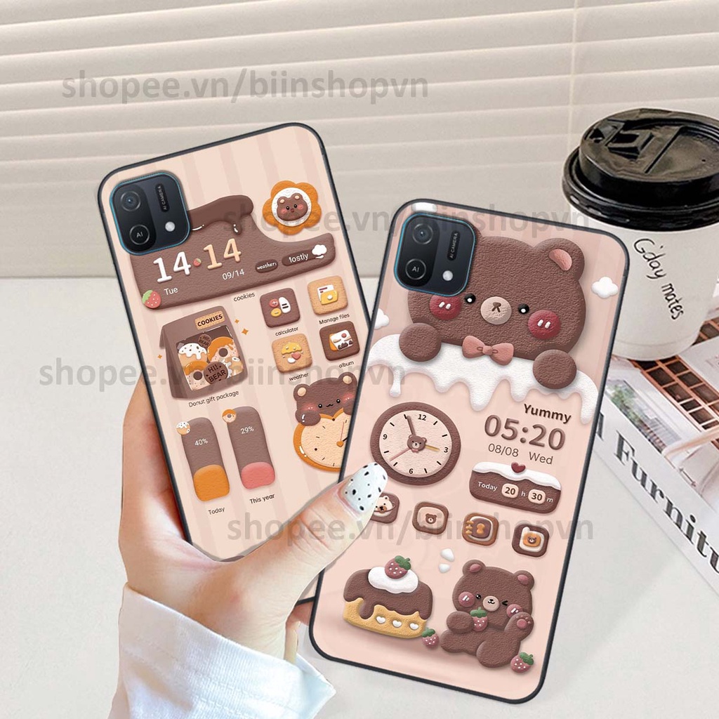 Ốp Oppo A16k in 3D icon gấu nổi siêu xinh, siêu đáng yêu, cá tính phong cách