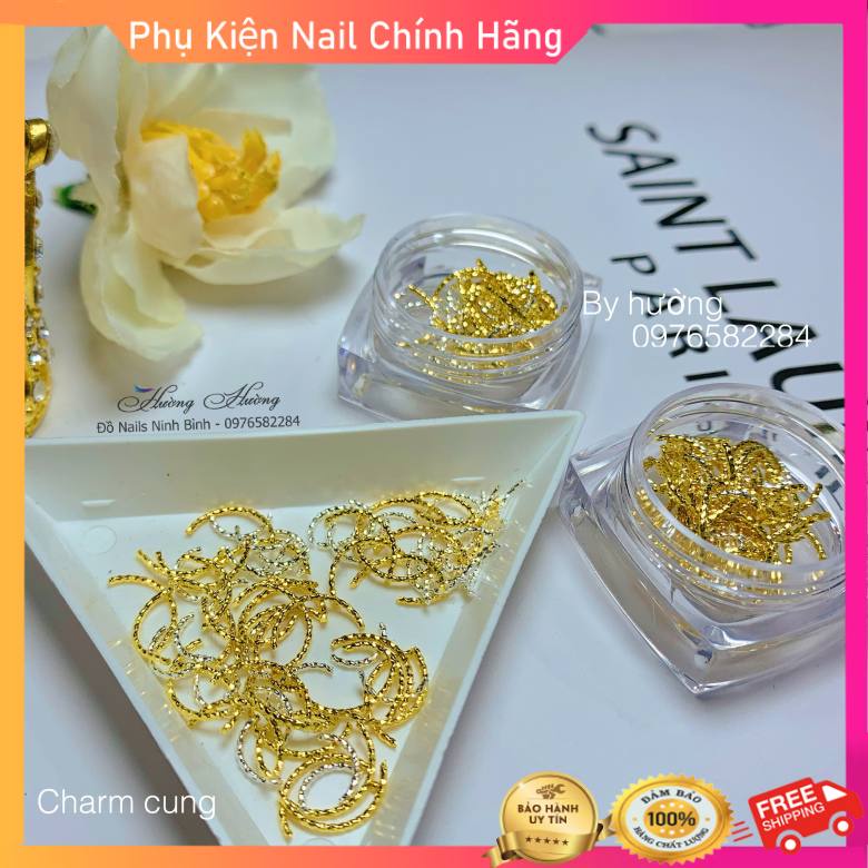 Charm nail cao cấp. charm cung vàng, khay charm màu vàng trang trí móng