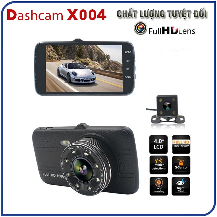 Camera Hành trình ô tô Trước sau ONTEK T008 FHD 1080P, Màn hình 4 inch IPS Siêu đẹp, ống kính kép - BH 12 Tháng