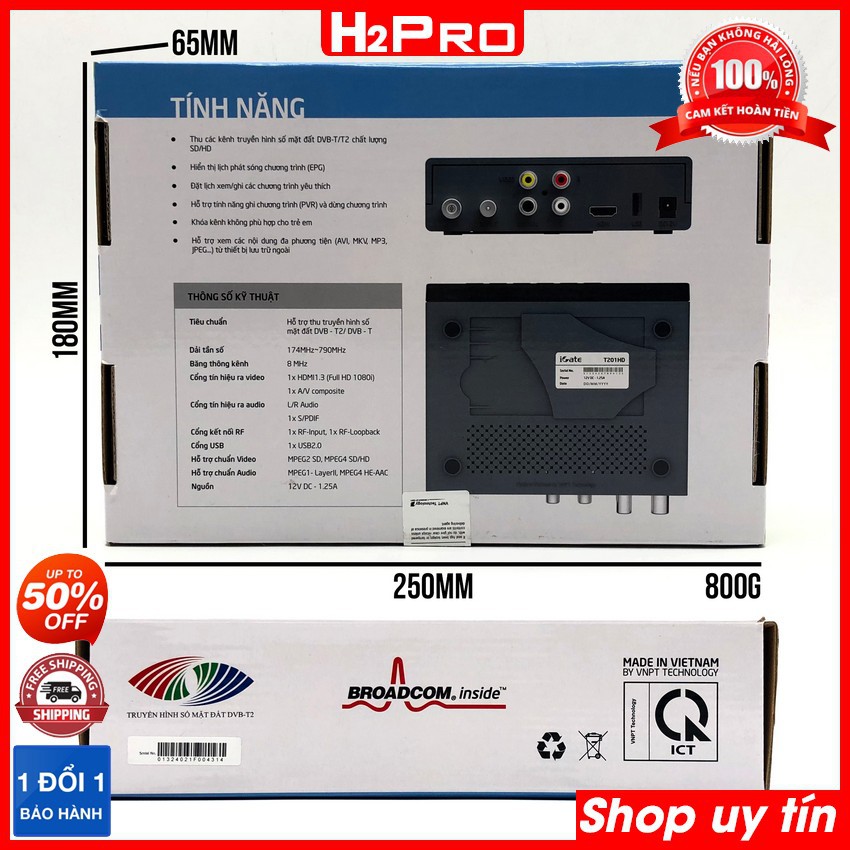 Đầu thu DVB-T2 iGate T201HD VNPT H2Pro chính hãng, đầu thu kỹ thuật số mặt đất giá rẻ (tặng dây HDMI 1M 30k)