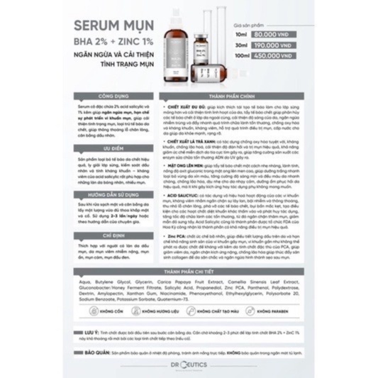 Tinh Chất Serum Chứa BHA Và ZinC DrCeutics - Giảm Mụn Và Giảm Sưng Mụn