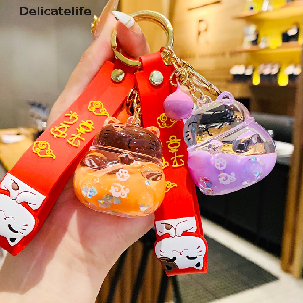 Móc khóa hình chú mèo may mắn trong suốt bằng acrylic độc đáo