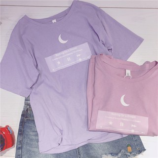(ORDER) Áo thun nữ cộc tay màu tím Pastel in hình vầng trăng đơn giản dễ thương