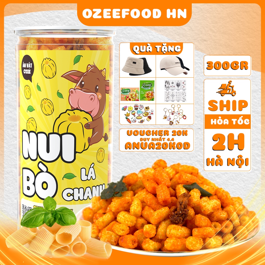 Nui bò sấy lá chanh Ozee hộp 300g siêu ngon đồ ăn vặt Hà Nội