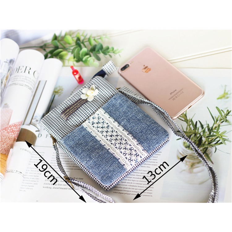 Túi Đựng Điện Thoại/Chìa Khóa/Tiền Bằng Vải Lanh Cotton In Hoa Nhỏ Xinh
