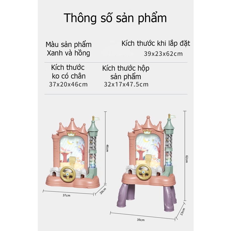 Đồ chơi máy bắt hạt đậu hình lâu đài kèm vô lăng ô tô có đèn, nhạc và chân đỡ