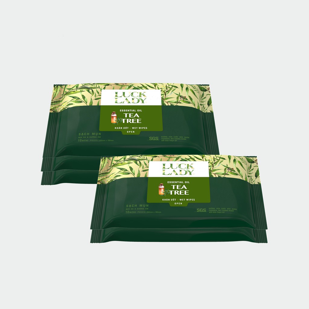 Combo 5 gói khăn ướt dưỡng da Luck Lady Tea Tree (10 tờ/ gói)