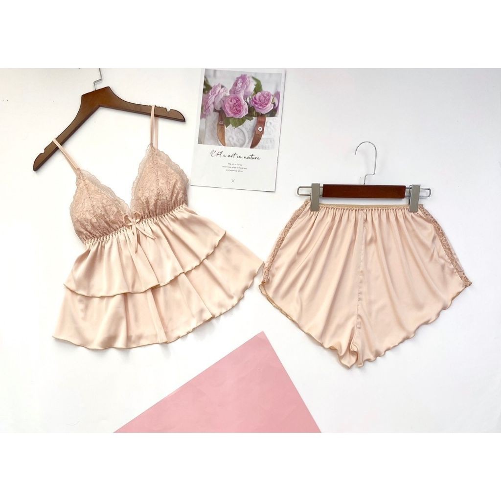 Đồ Ngủ Nữ Sexy - Đồ Ngủ 2 Dây Quần Cộc Phối Ren Chất Phi Lụa Loại 1 Quyến Rủ Cực Kỳ Mềm Mịn | Hân Fashion | BigBuy360 - bigbuy360.vn