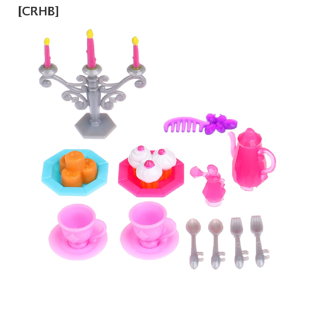 [CRHB] 1Set Dollhouse Spoon Fork Cup Kettle Comb Candlestick Dessert Dining Table Decor Hot Sell