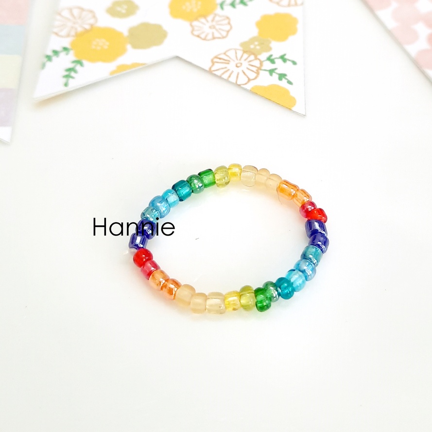 Nhẫn hạt cườm cầu vồng rainbow - Nhẫn dành cho nữ handmade đơn giản
