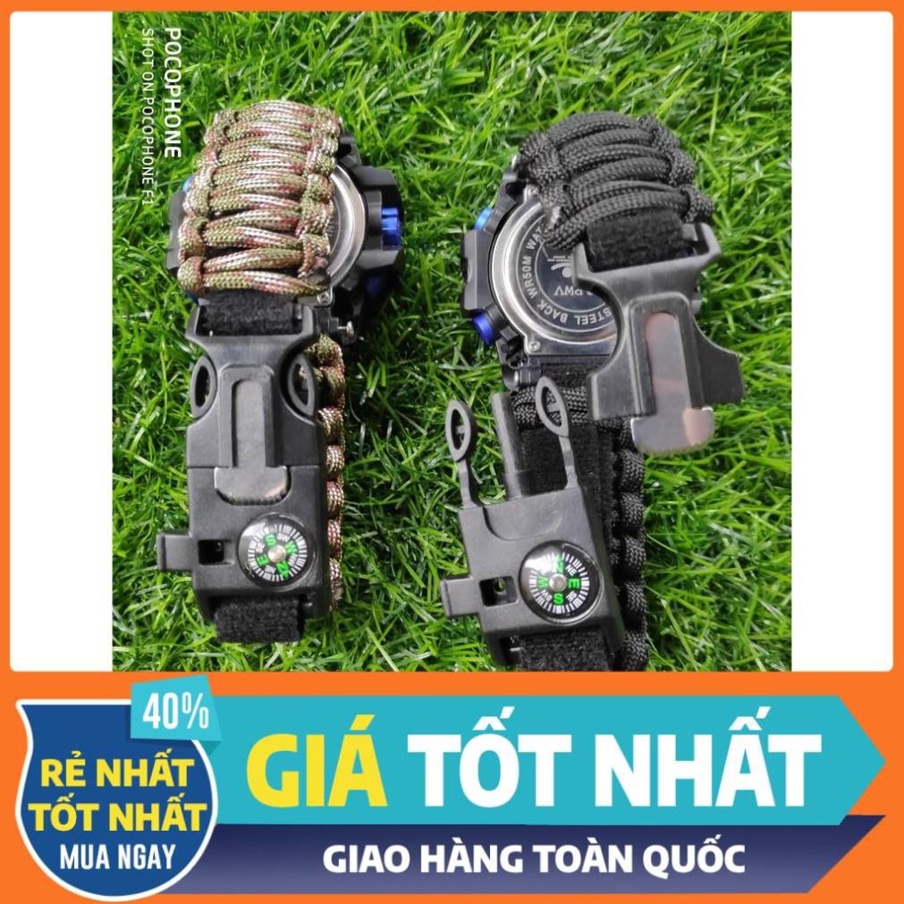 Vòng Tay Sinh Tồn V1- ĐÁNH LỬA - LA BÀN - CÒI - DAO - Hàng Có Sẵn