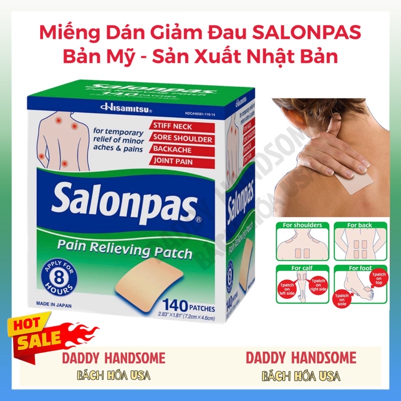 Bản Mỹ Miếng Dán Salonpas Giảm Đau Vận Động Viên Hộp 140 Miếng Chính Hãng Mỹ - Sản Xuất Tại Nhật