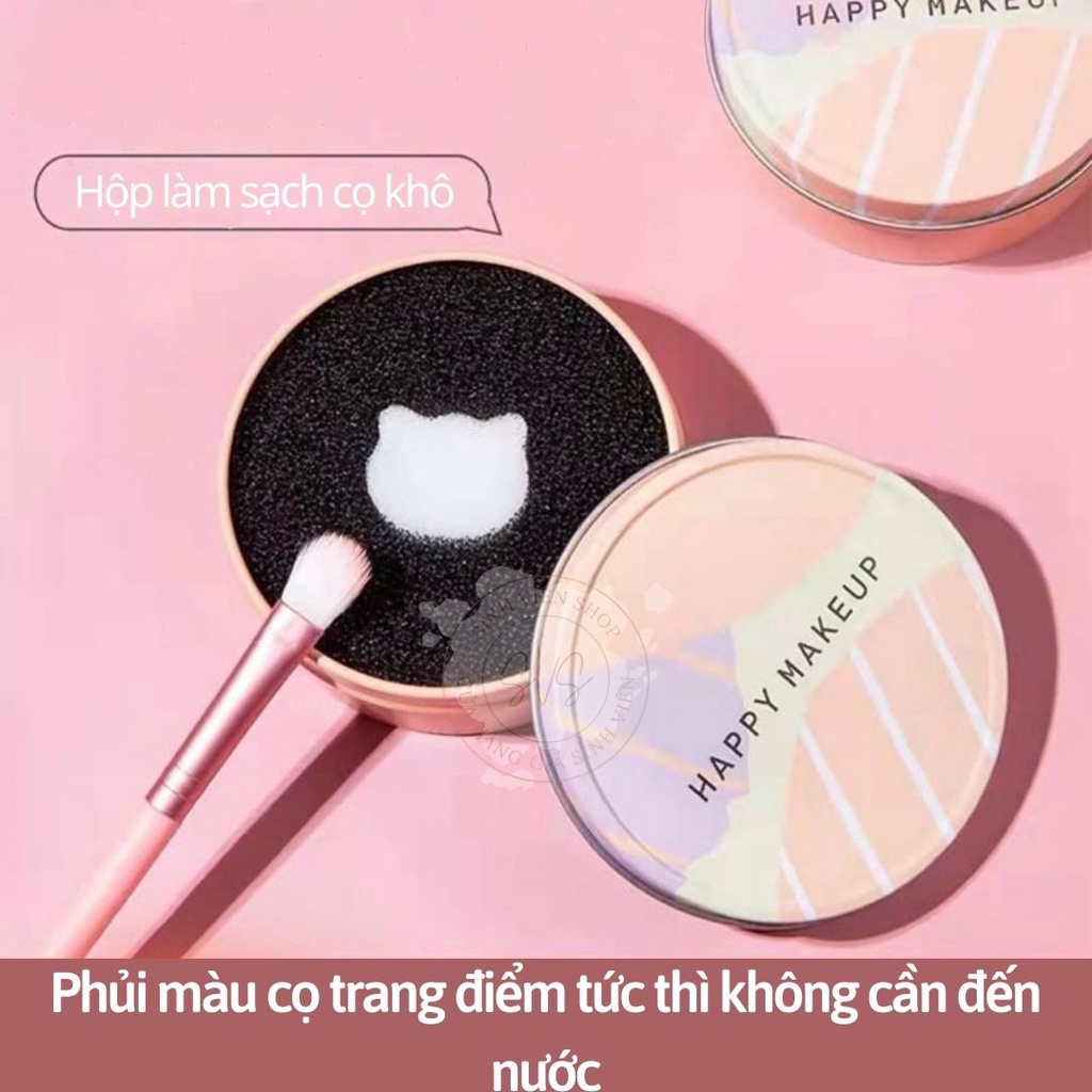 Hộp phủi phấn làm sạch cọ trang điểm khô Happy Makeup