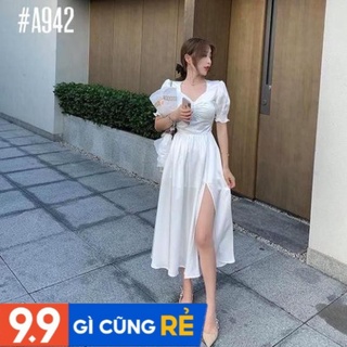 🔝 đầm trắng phi xẻ tà thắt eo - felling dress ⚡freeship⚡